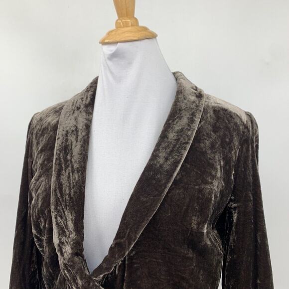 Ann Taylor Loft Jacket Womens 6 Chocolate Crushed Velvet Shawl Peplum Cropped - Picture 3 of 16